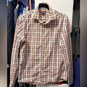 Michael Kors White, Orange & Navy Plaid Button-Down Shirt